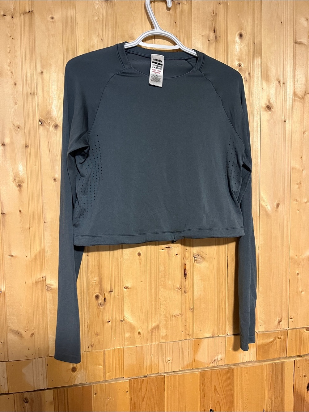 Gymshark Long-Sleeve Cropped Active Top in Charcoal Gray